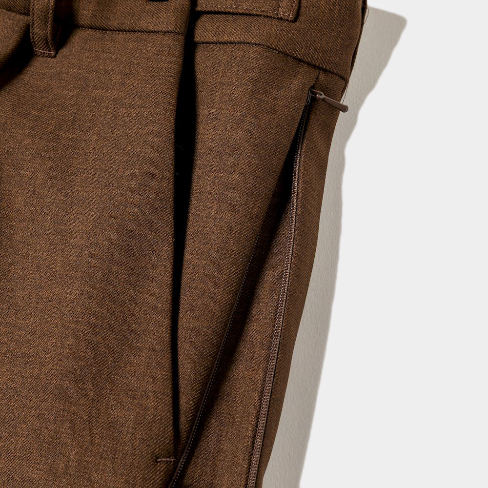 Side Zip Polyester Slacks/Brown