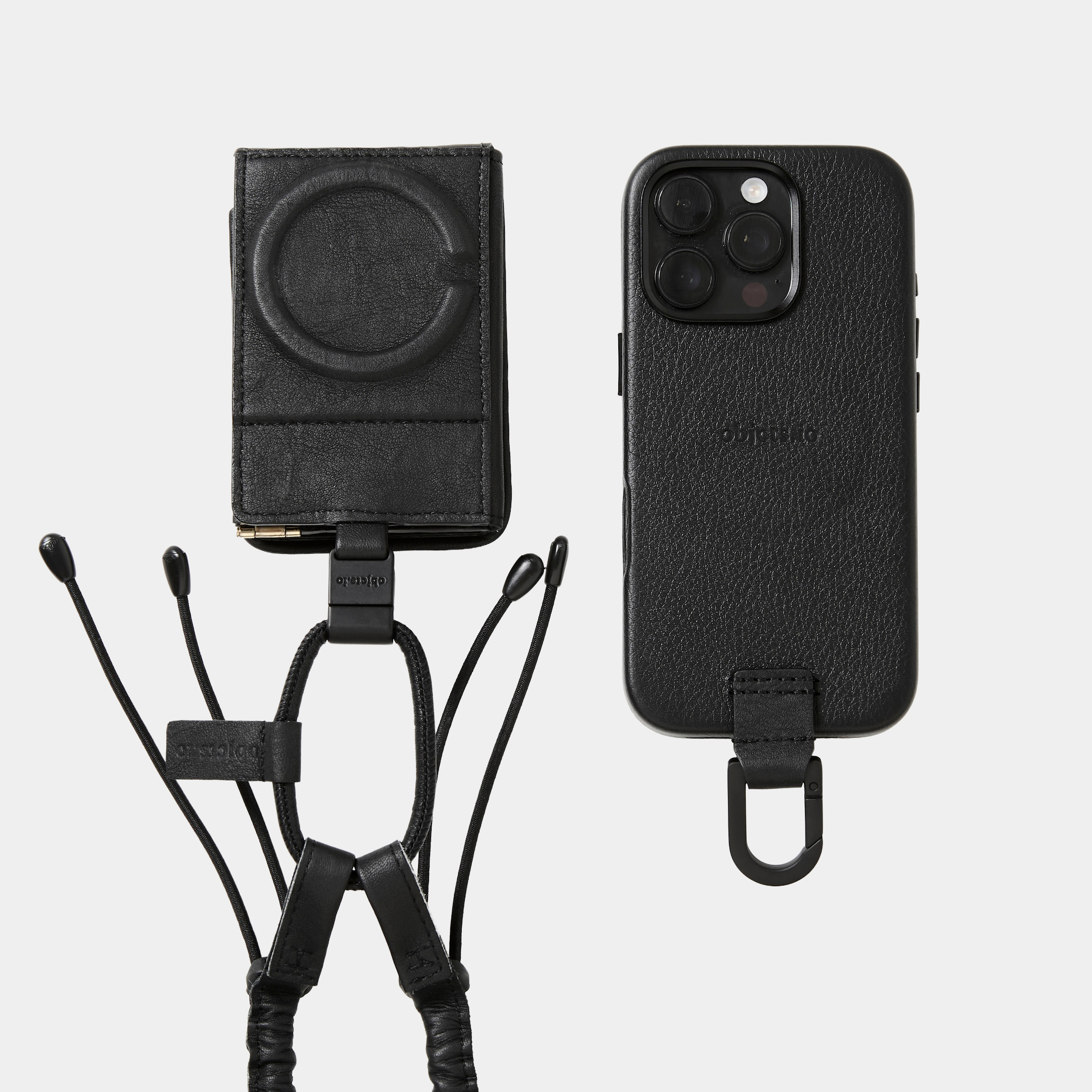 objcts.io × meanswhile Dyneema® Leather iPhone accessory Sholder Wallet/Black