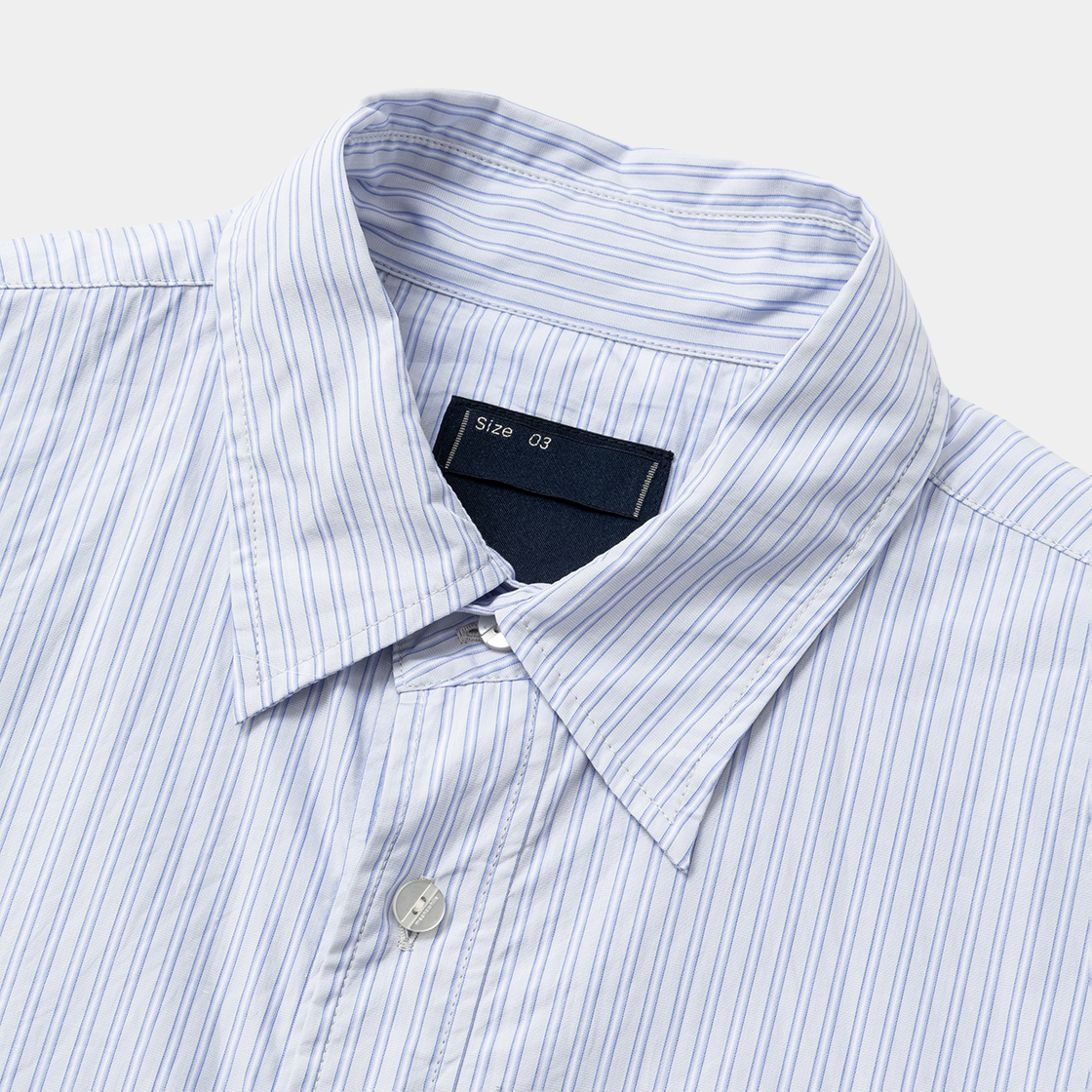 Imperial Poplin Side Slit L/S SH /SAX STRIPE