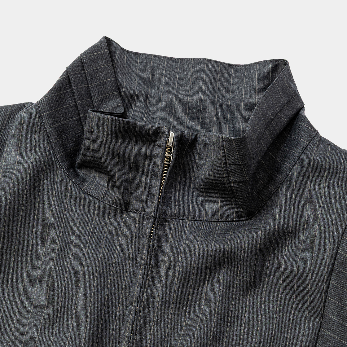 Merino Wool Stand Collar Blouson /GREY STRIPE