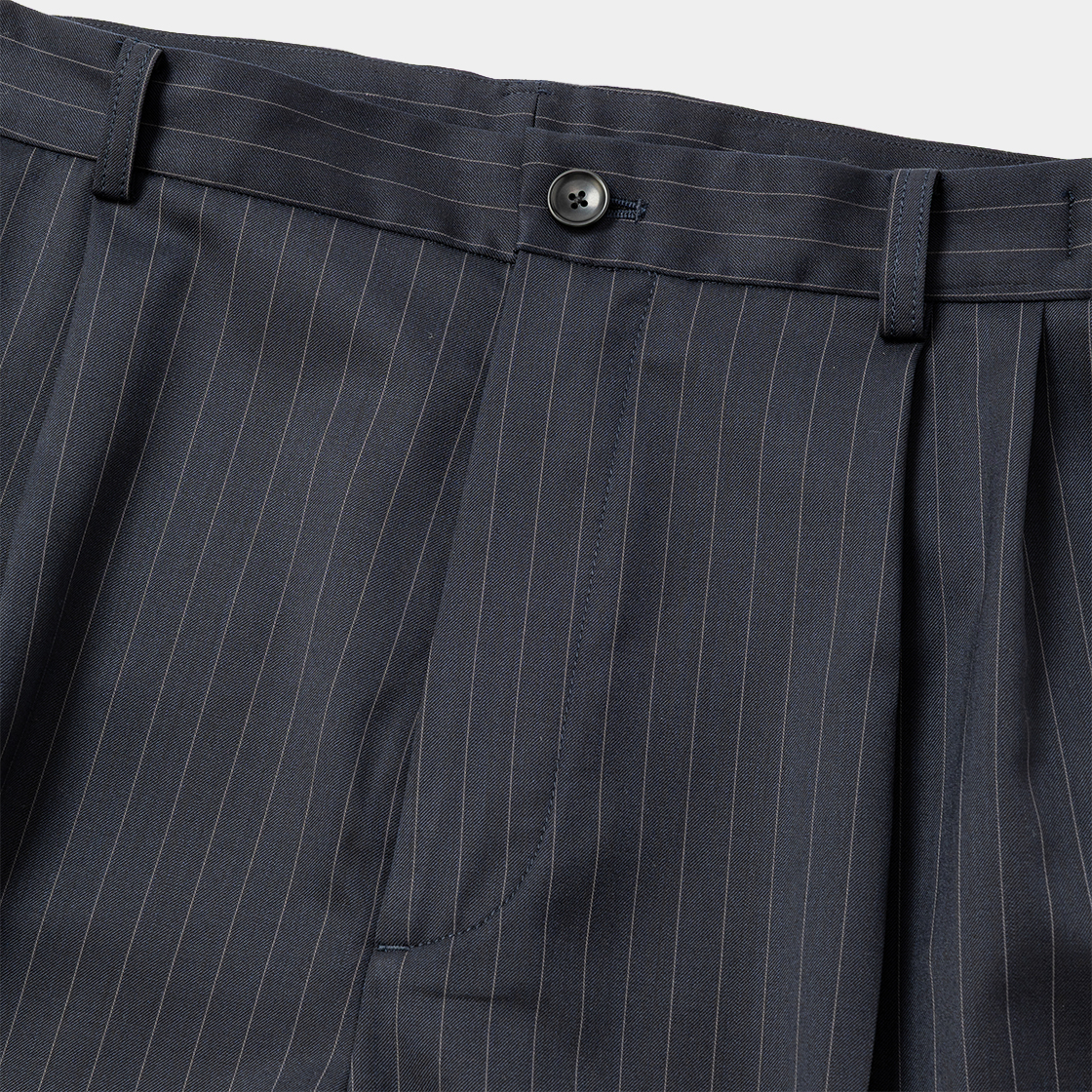 Merino Wool High-waist Slacks /NAVY STRIPE
