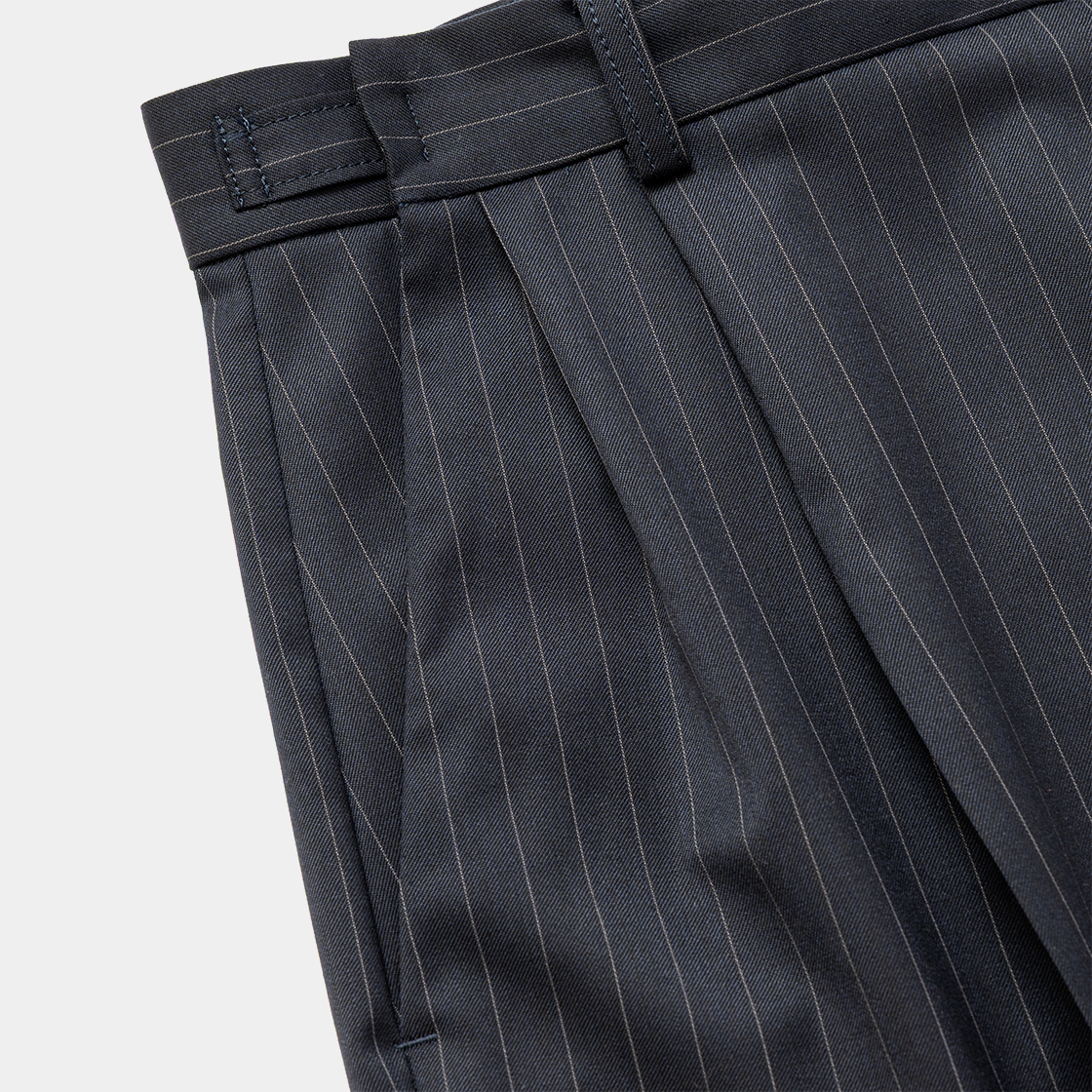 Merino Wool High-waist Slacks /NAVY STRIPE