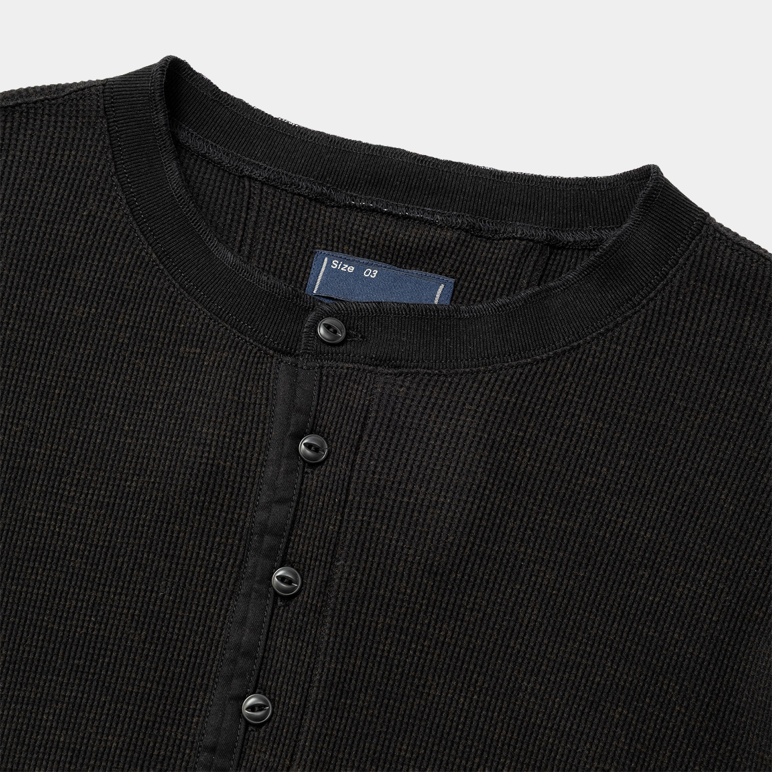 Cotton Wool Thermal Henley /OFF BLACK