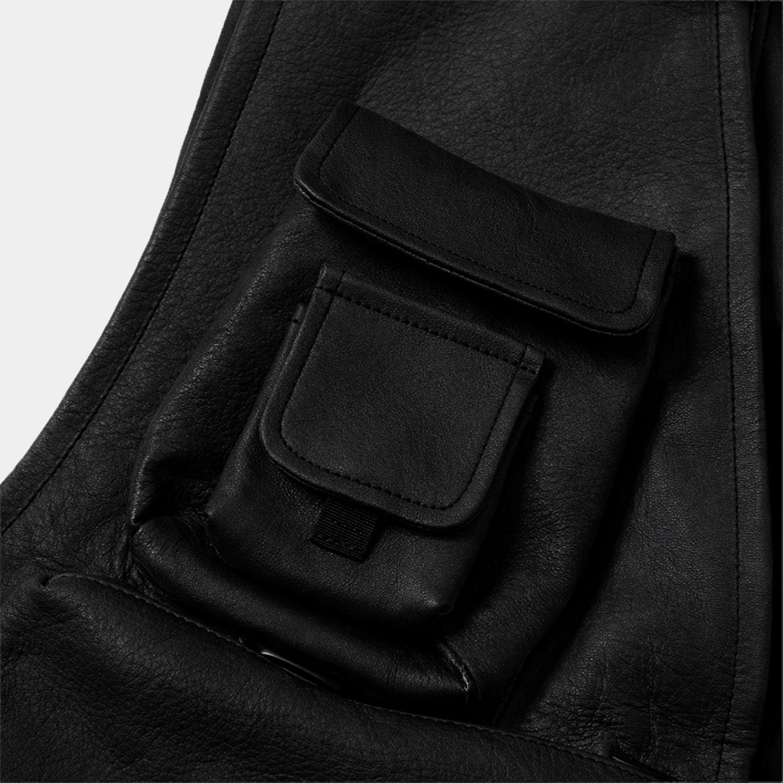 SHIRONAMESHI Leather Luggage Vest /KURO