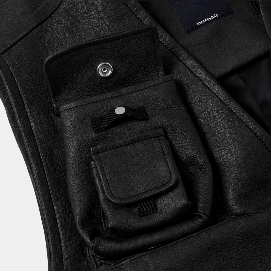 SHIRONAMESHI Leather Luggage Vest /KURO