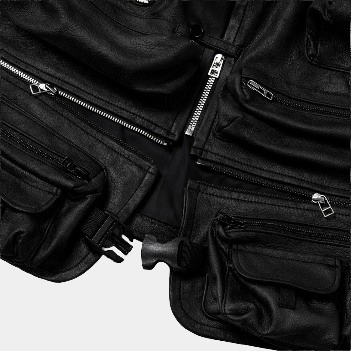 SHIRONAMESHI Leather Luggage Vest /KURO
