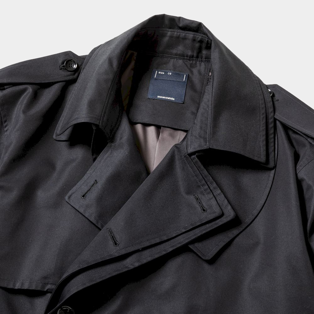 Double Collar Trench Coat/Off Black