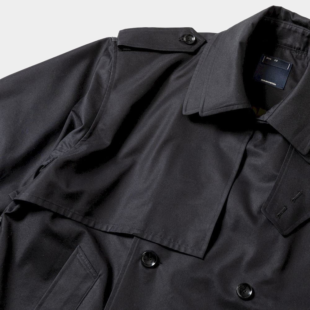 Double Collar Trench Coat/Off Black