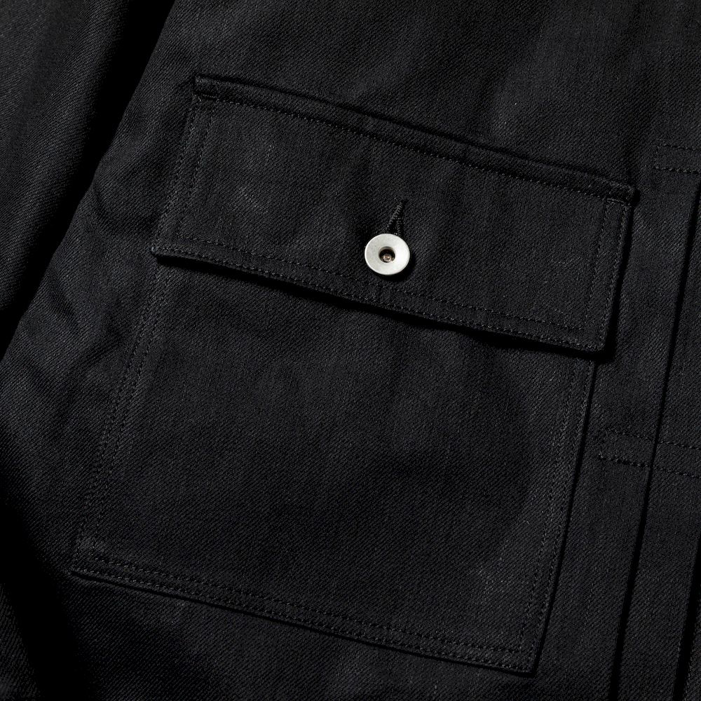 Raw Denim Pleated Sleeve Blouse/Off Black