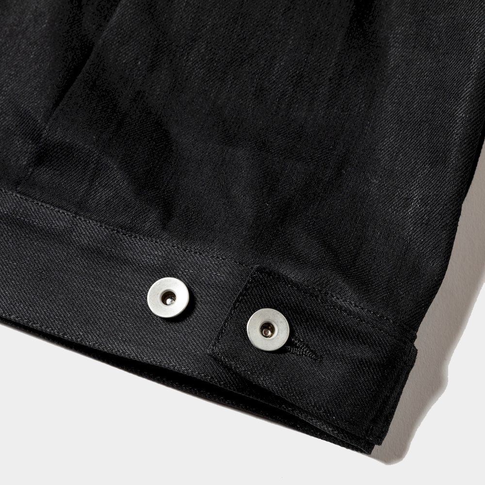 Raw Denim Pleated Sleeve Blouse/Off Black