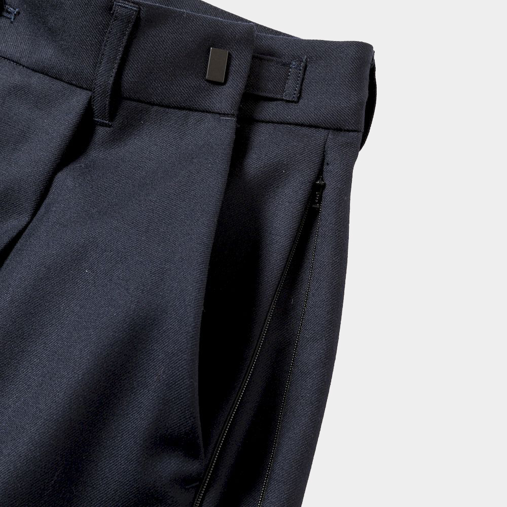 Side Zip Wool Slacks/Navy