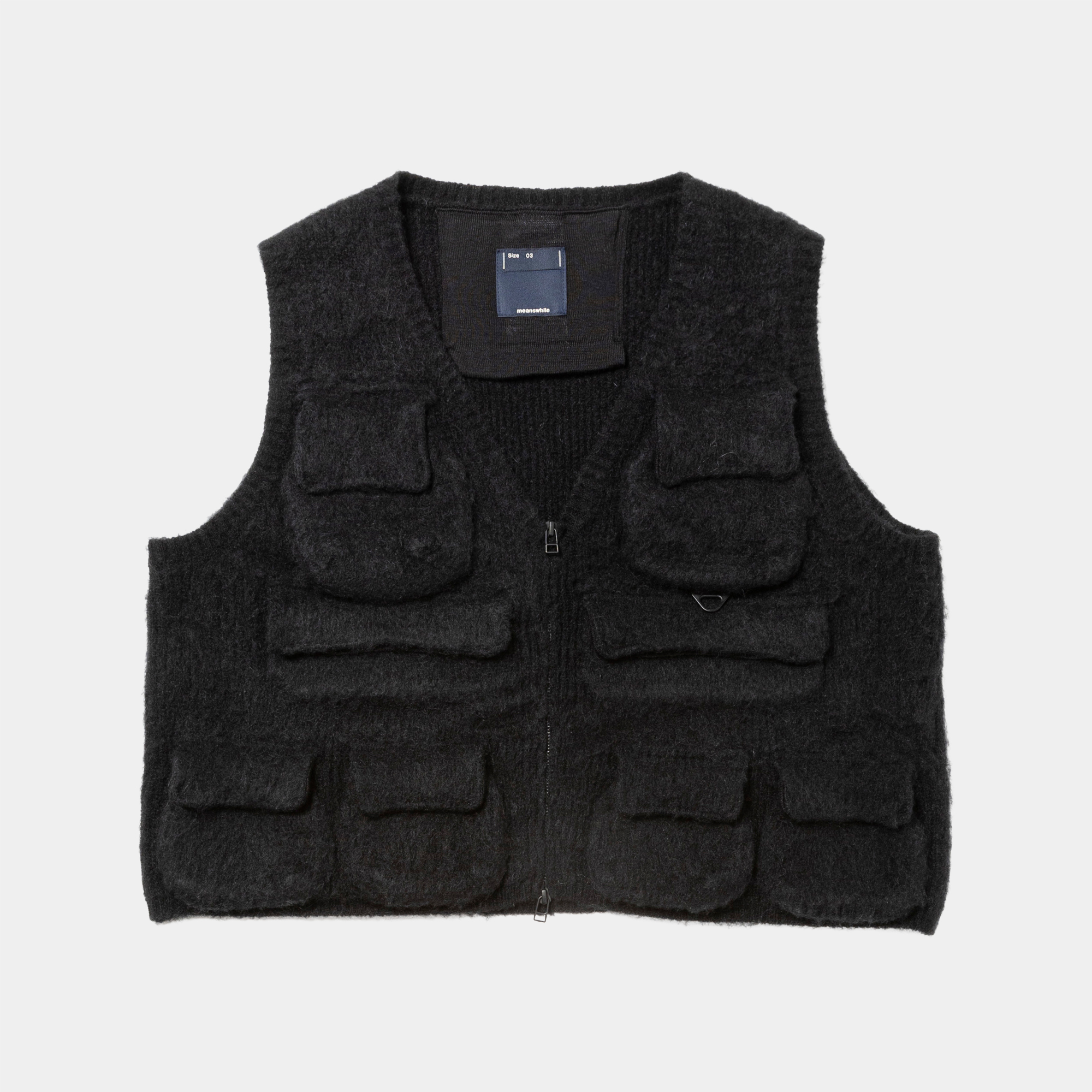 Mohair Knit Luggage Vest/Off Black