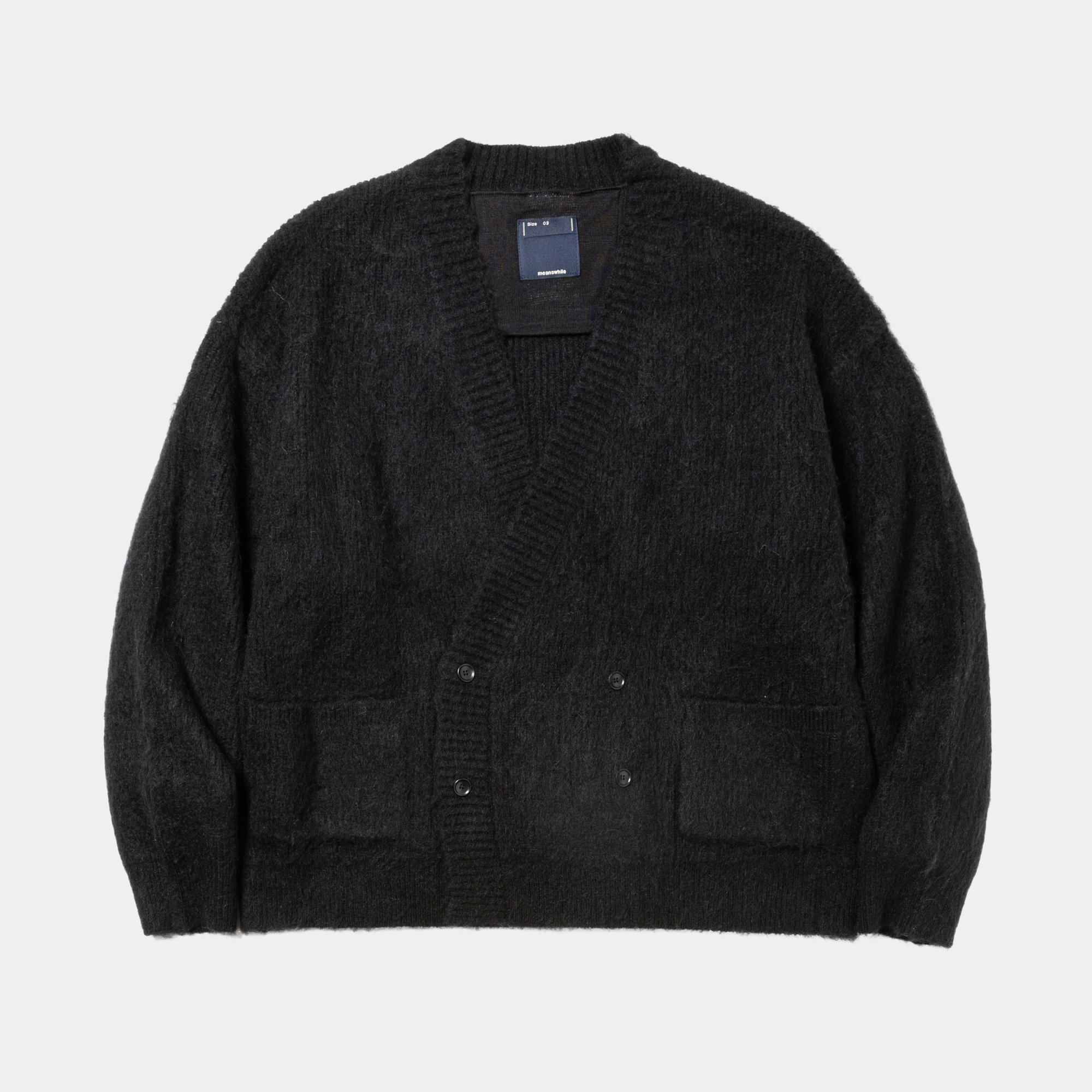 Mohair Double Knit Cardigan/Off Black