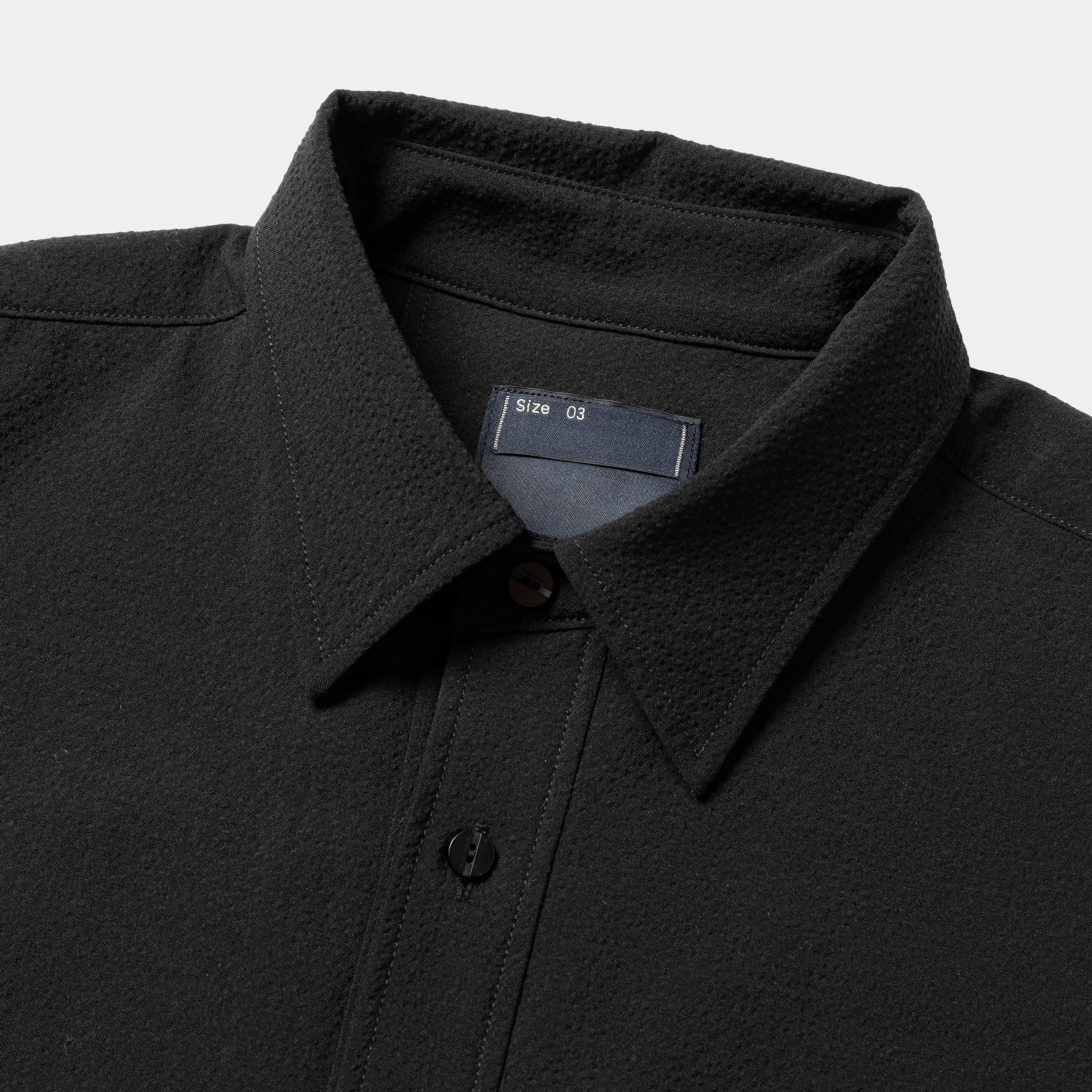 Wool Seersucker Side Slit L/S SH/Off Black