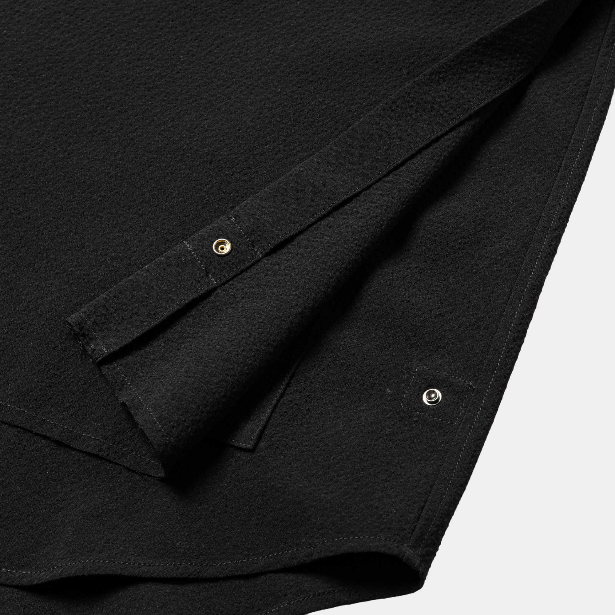 Wool Seersucker Side Slit L/S SH/Off Black