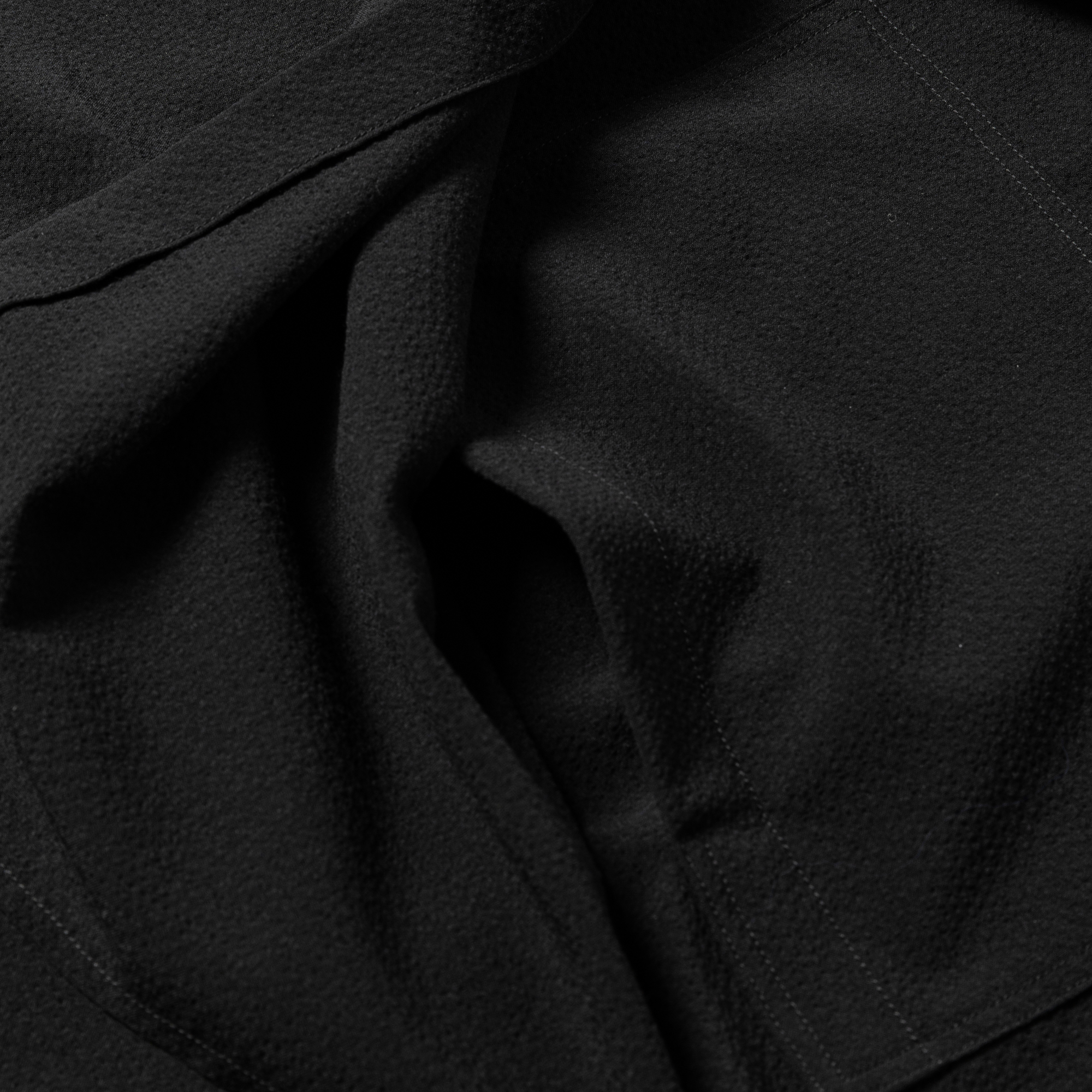Wool Seersucker Side Slit L/S SH/Off Black