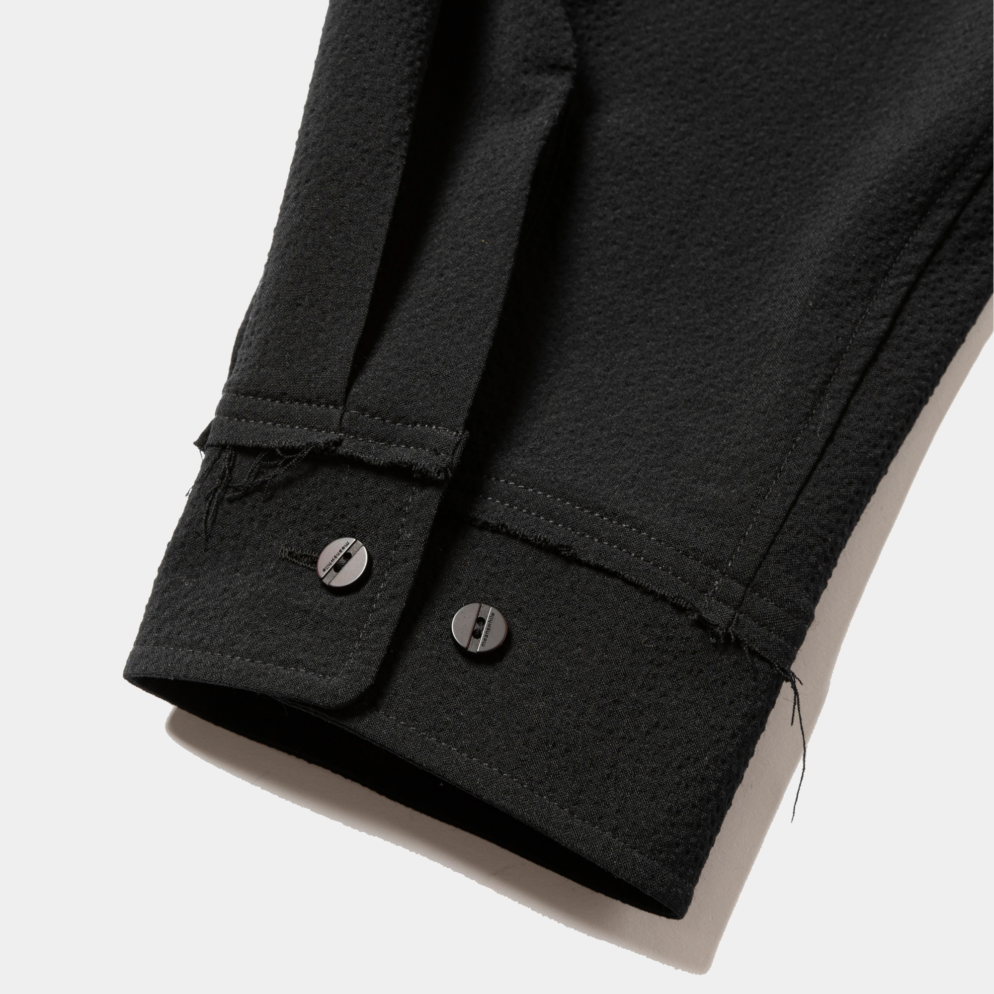 Wool Seersucker Side Slit L/S SH/Off Black