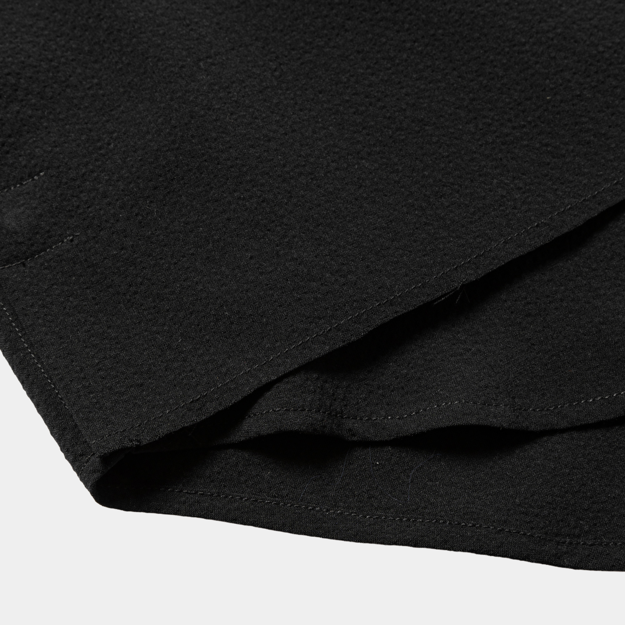 Wool Seersucker Side Slit L/S SH/Off Black