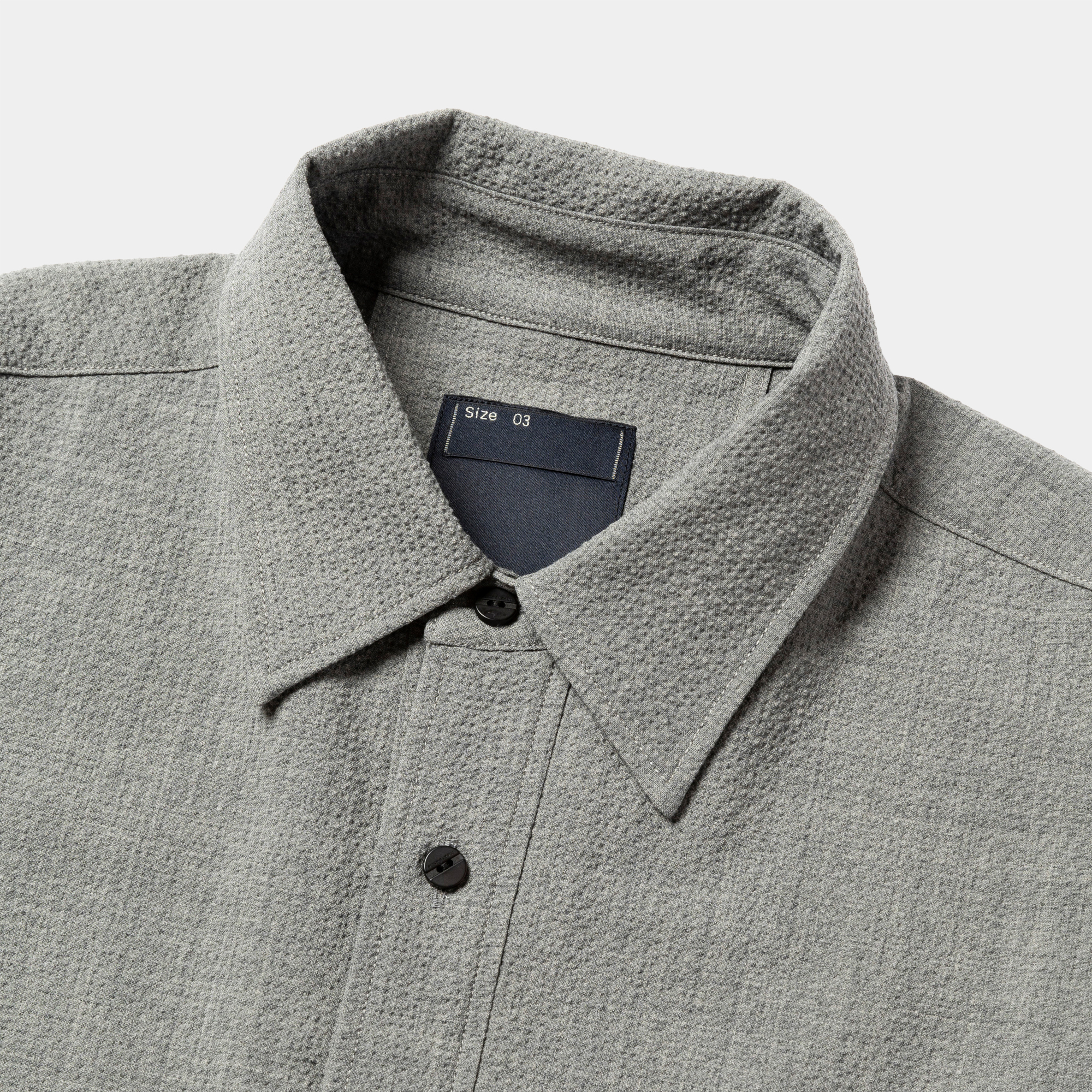 Wool Seersucker Side Slit L/S SH/Grey