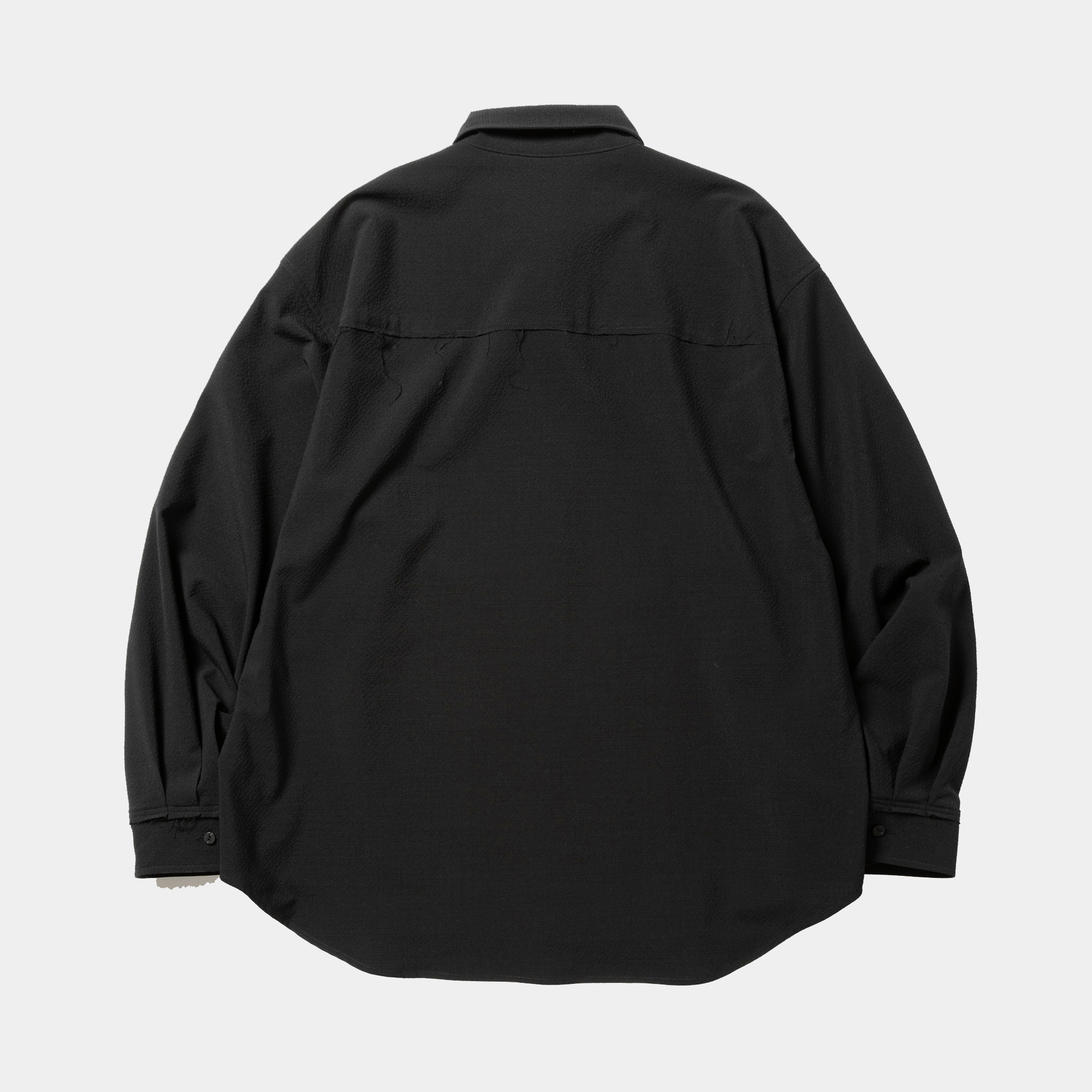 Wool Seersucker Side Slit L/S SH/Off Black