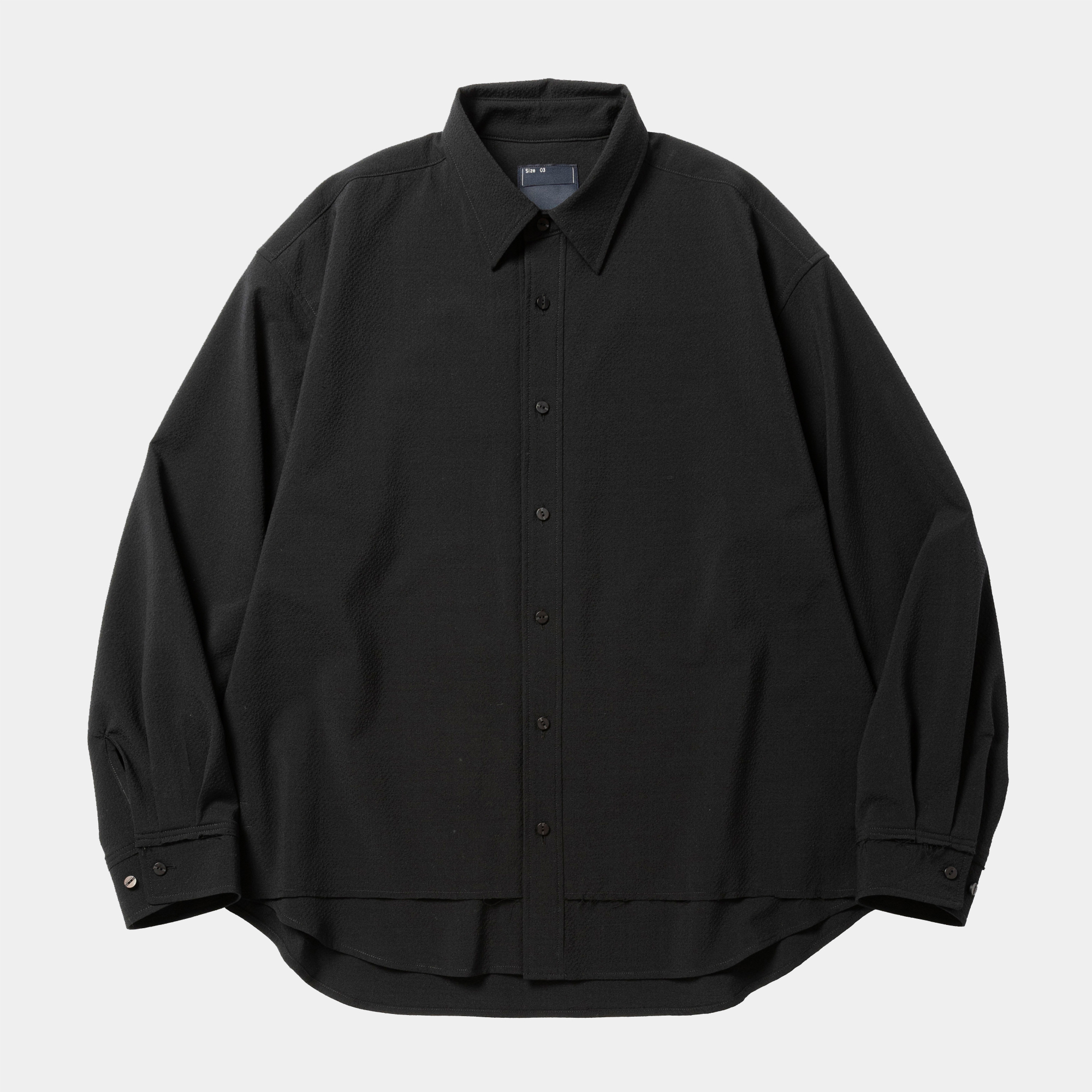Wool Seersucker Side Slit L/S SH/Off Black
