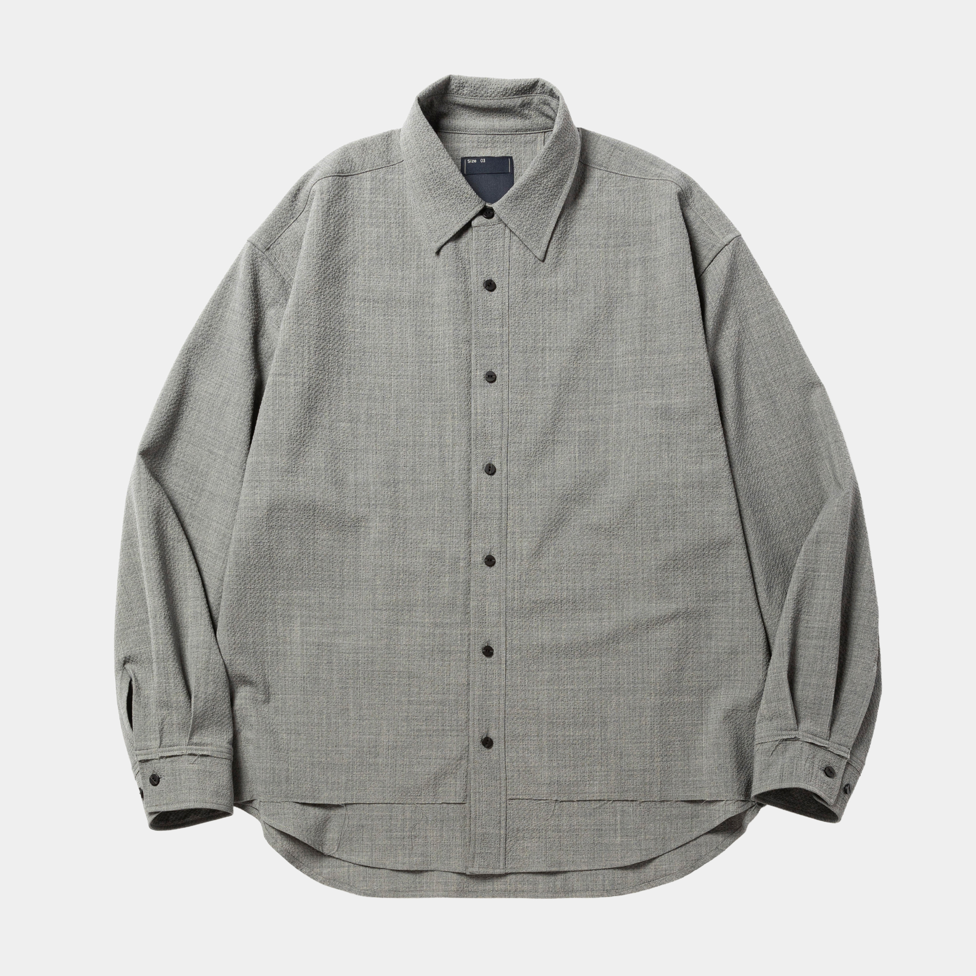 Wool Seersucker Side Slit L/S SH/Grey