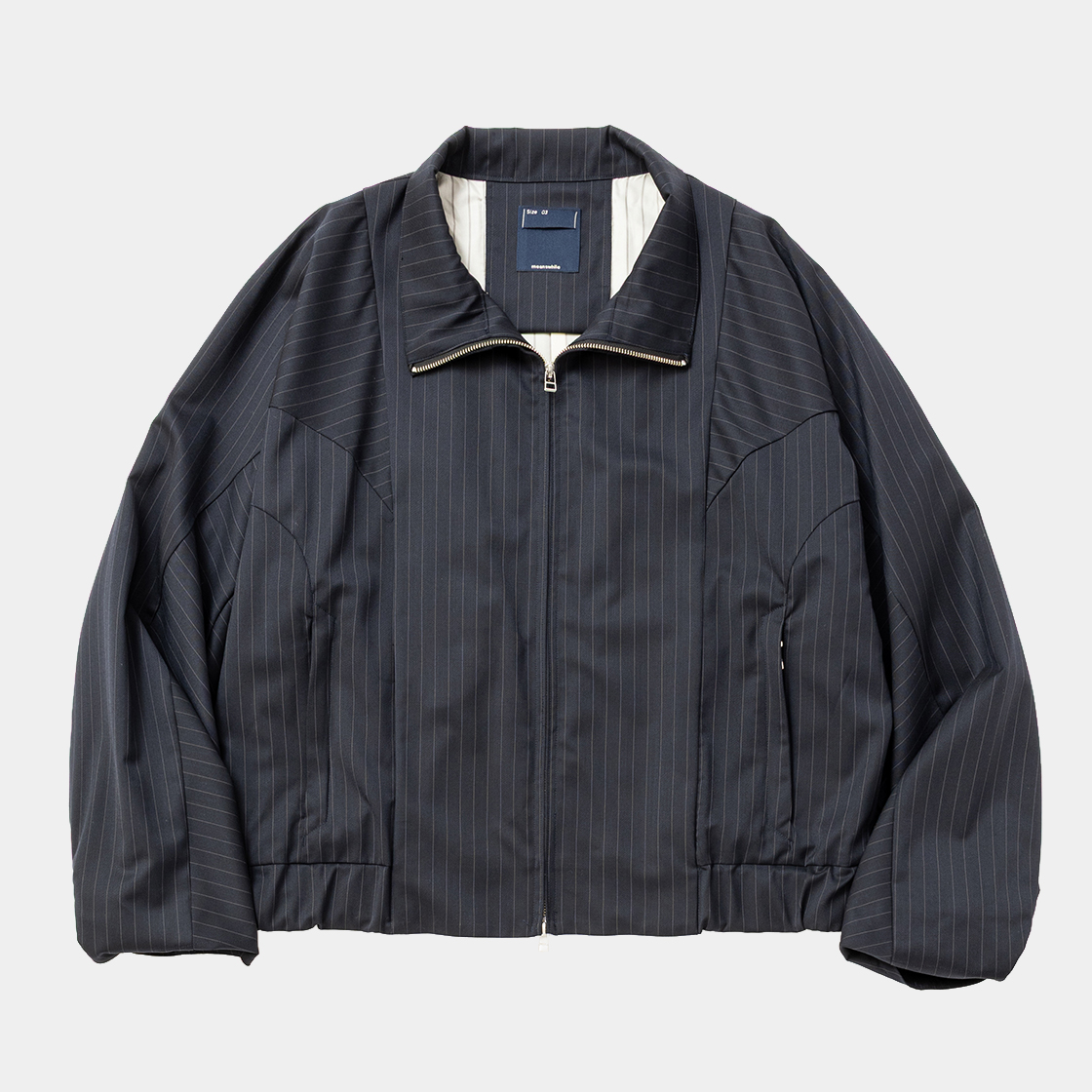 Merino Wool Stand Collar Blouson /Navy Stripe