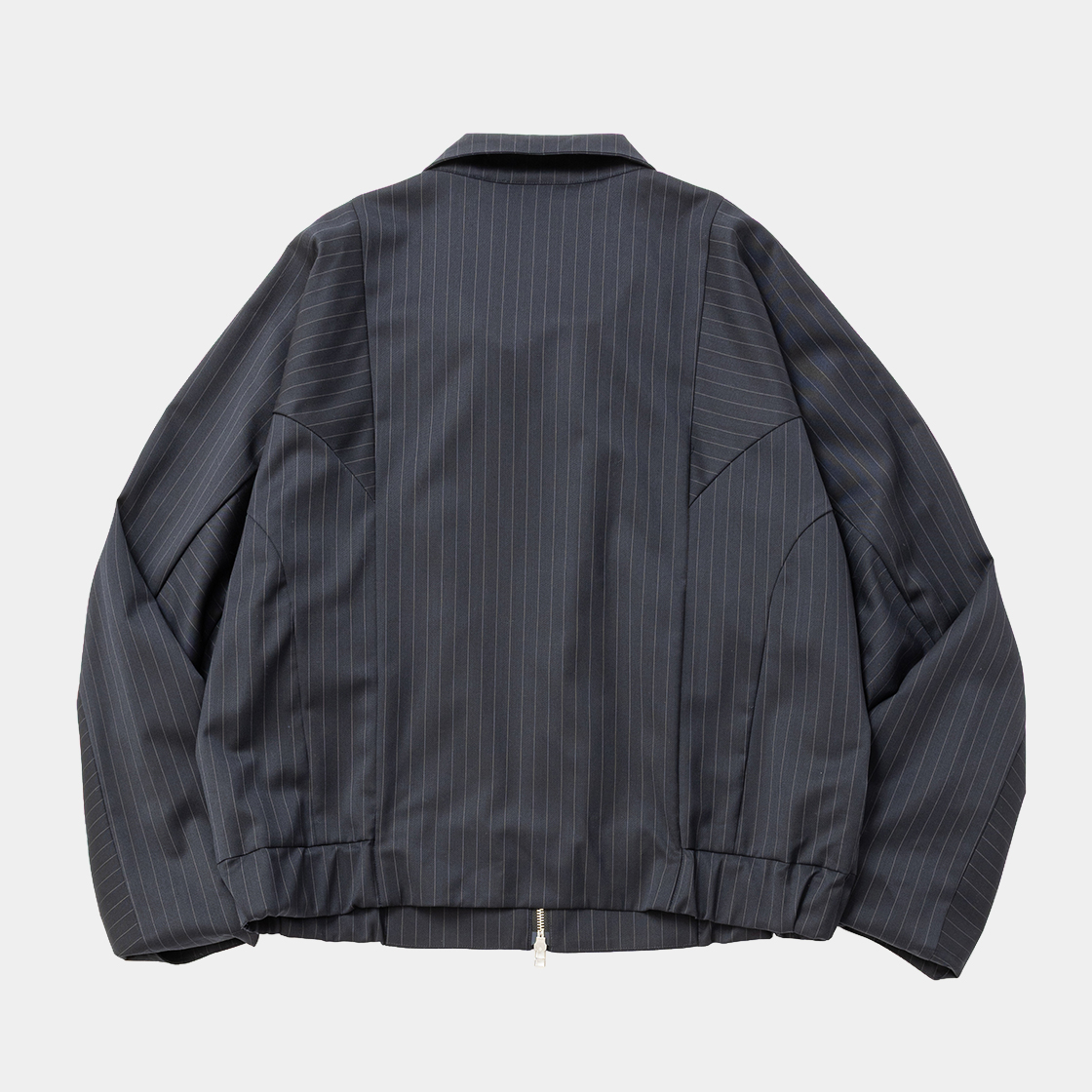 Merino Wool Stand Collar Blouson /Navy Stripe