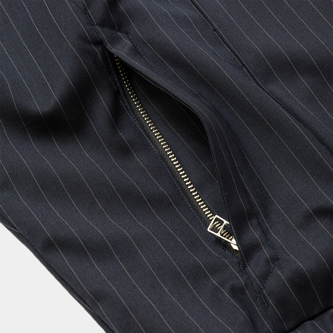 Merino Wool Stand Collar Blouson /Navy Stripe