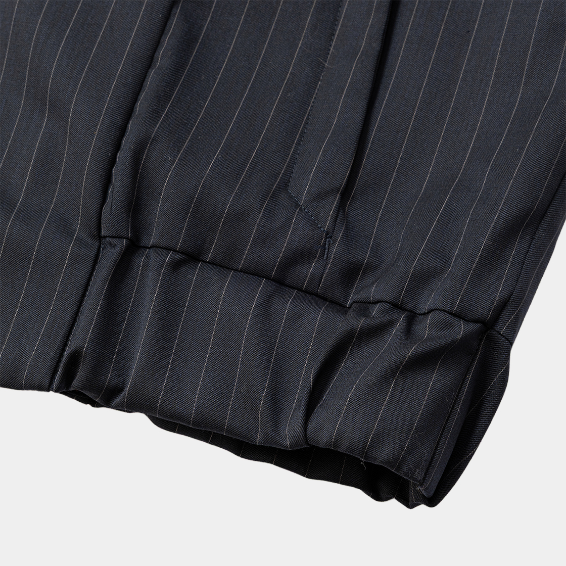 Merino Wool Stand Collar Blouson /Navy Stripe