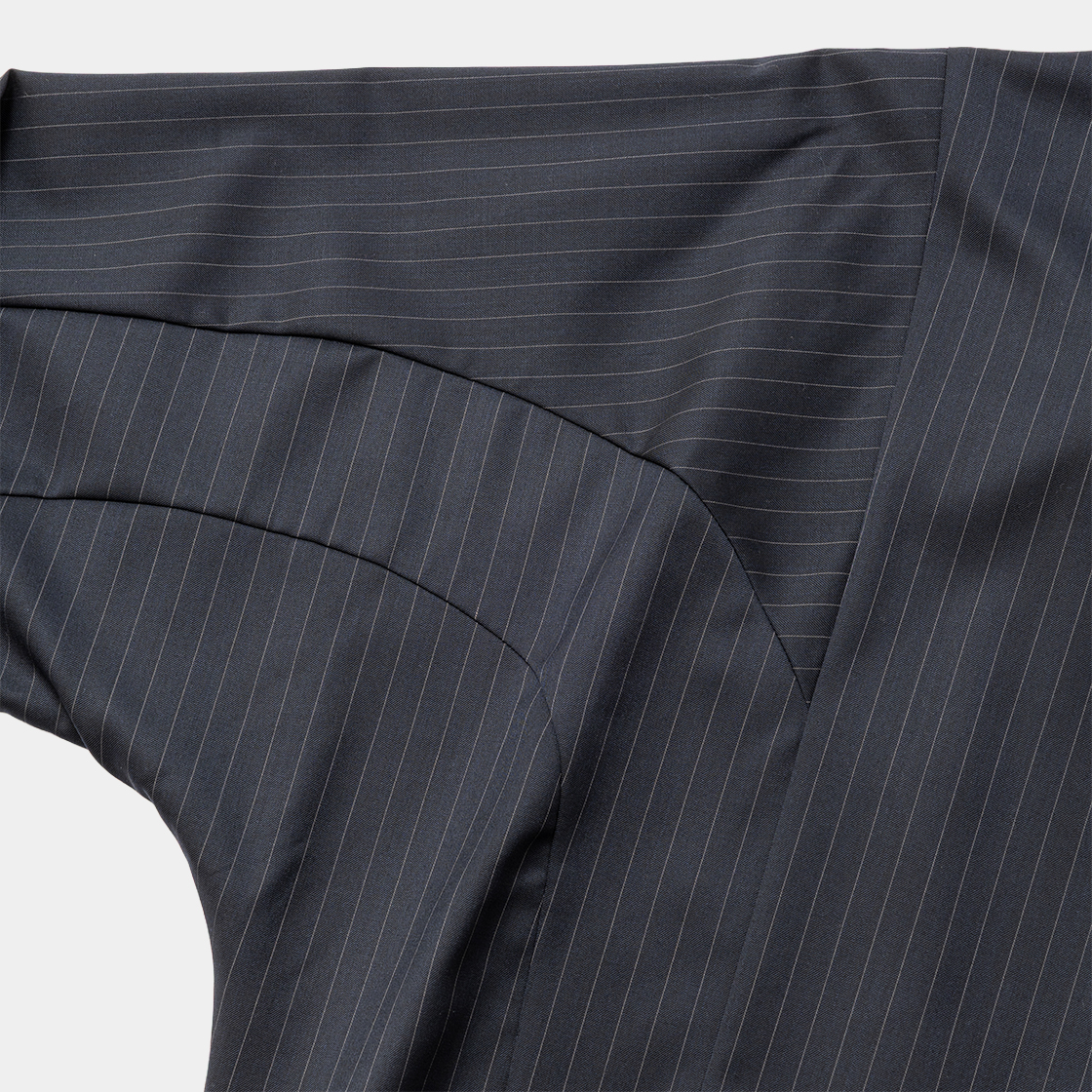Merino Wool Stand Collar Blouson /Navy Stripe