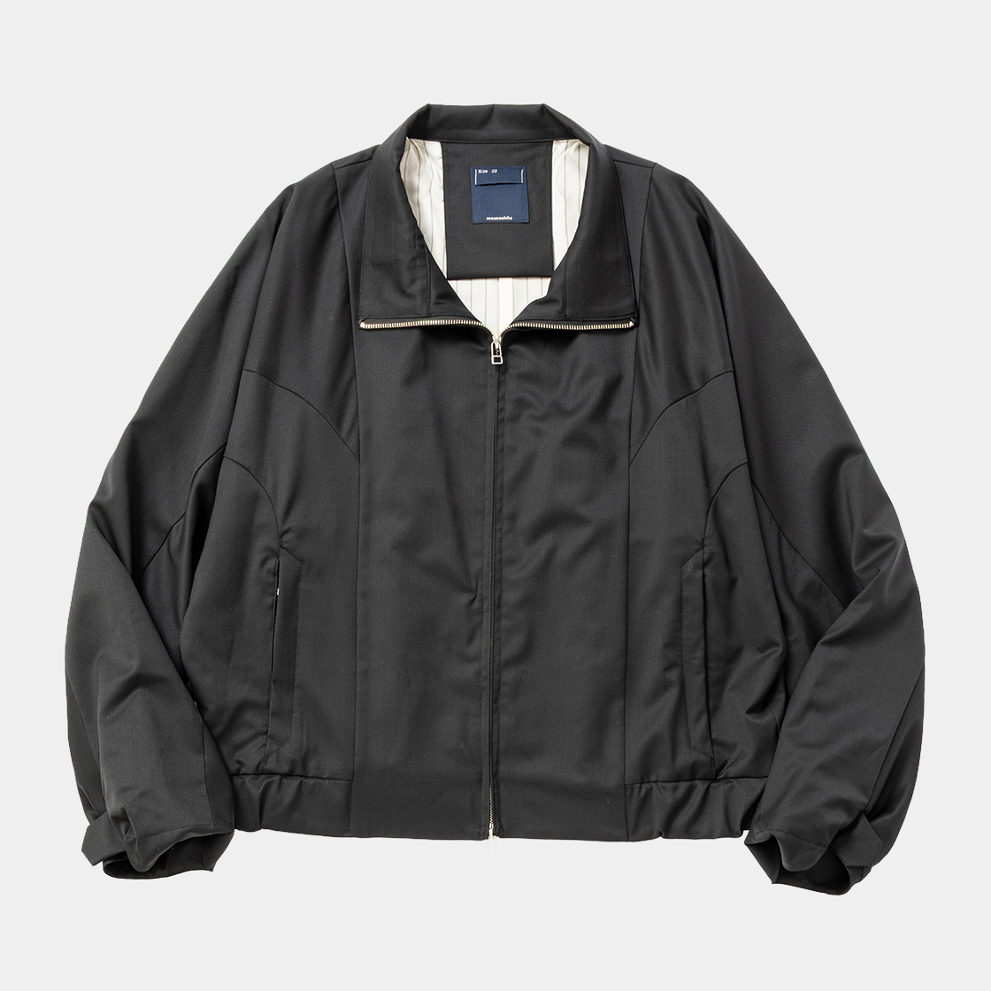 Merino Wool Stand Collar Blouson /Off Black
