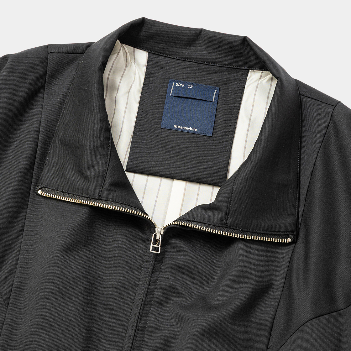 Merino Wool Stand Collar Blouson /Off Black